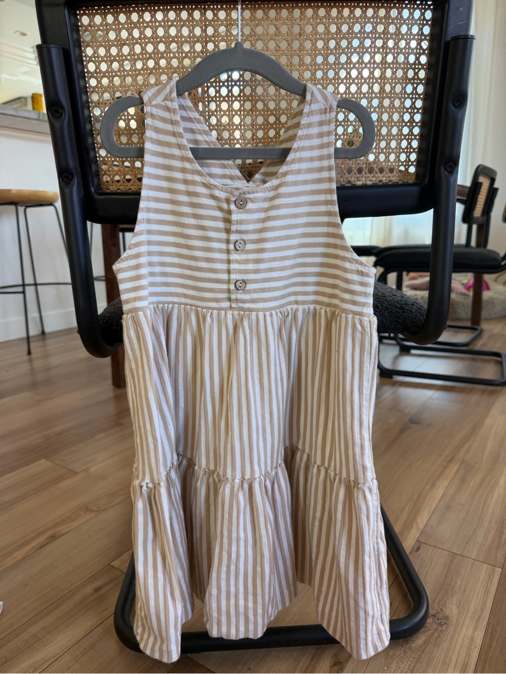 Rylee + Cru Cream and Tan Striped Tiered Cotton Dress
